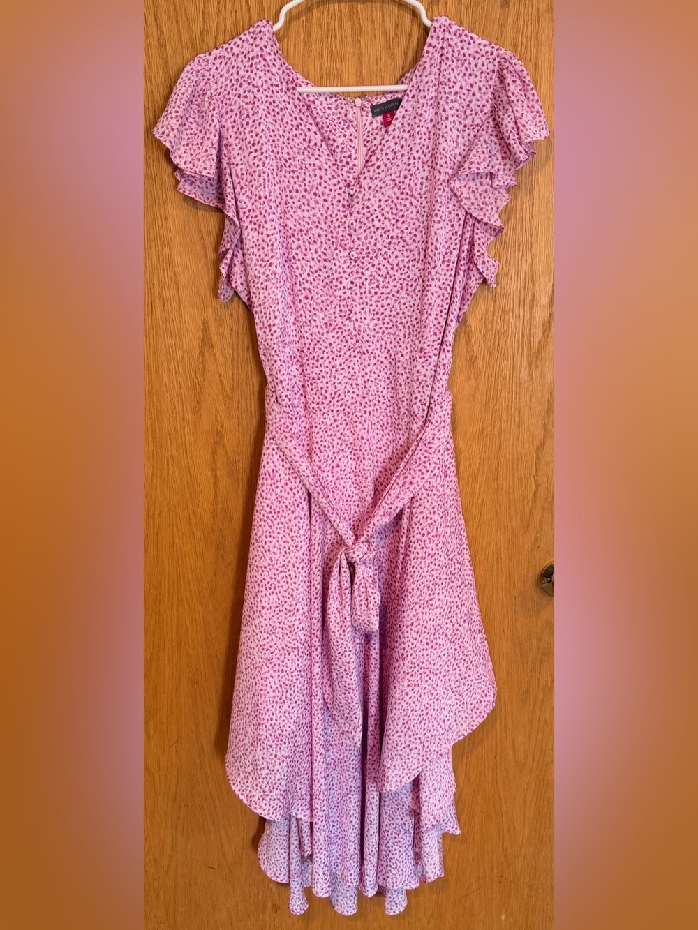 Vince Camuto Pink V-Neck Flutter Sleeve Tie-Waist Midi Dress - Picture 2 of 5
